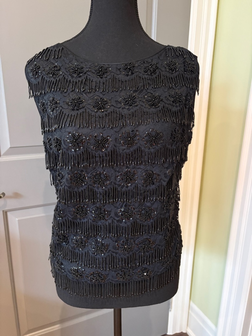 Vintage Black Beaded Fringe Camisole